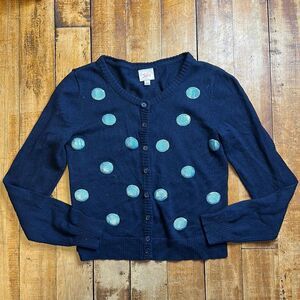 Justice sweater size 14 Blue Sequins Polka Dots Knit Cardigan Sweater spring